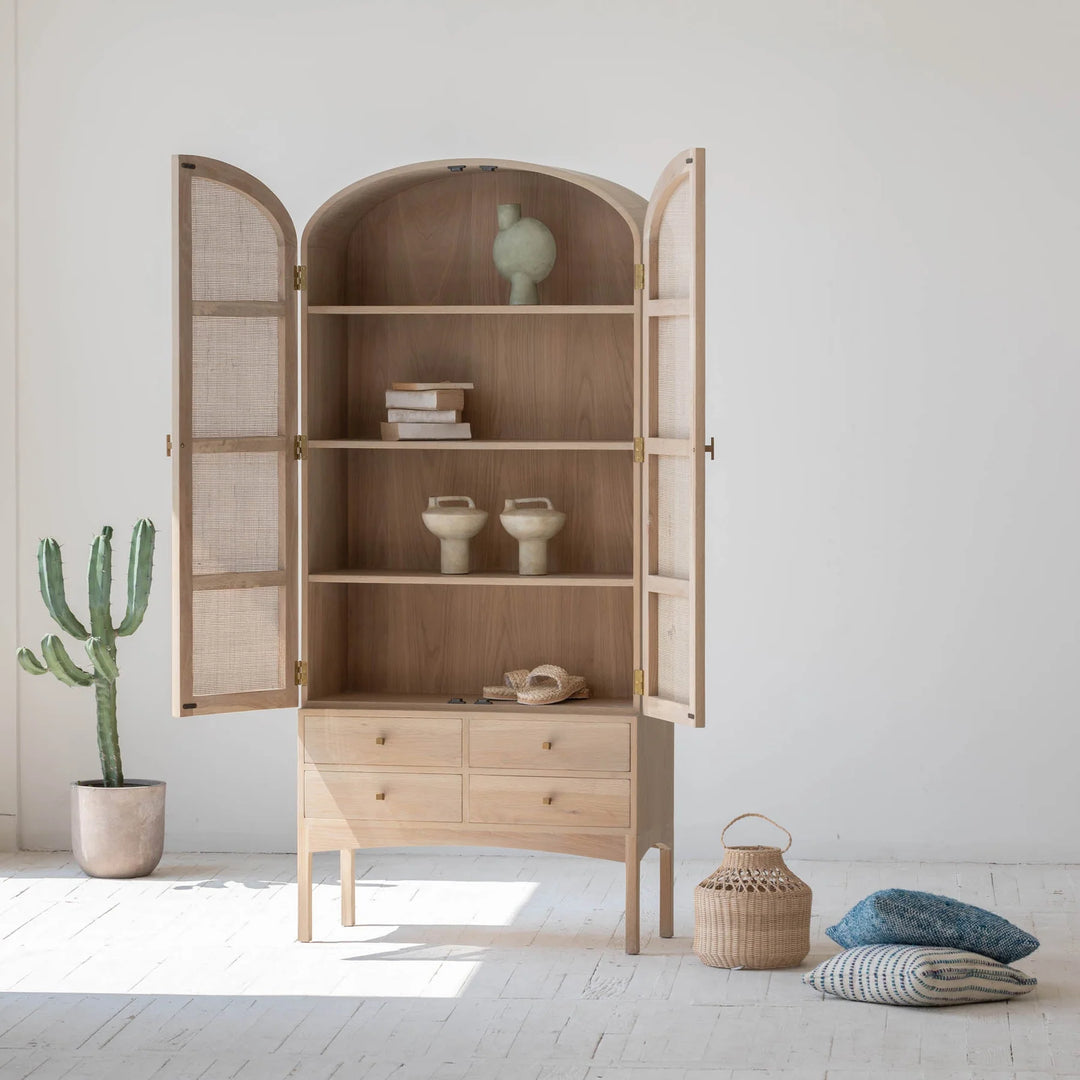 Arco Tall Cabinet in Natural styled room setting - rattan door tall cabinet by LH Imports - Whats New Furniture Portland OR