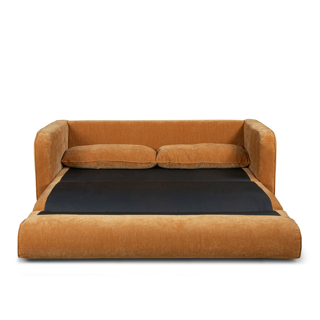 Argyle Sleeper Sofa in Canna Pumpkin open sleeper view - sleeper sofa private label - Whats New Furniture Portland OR