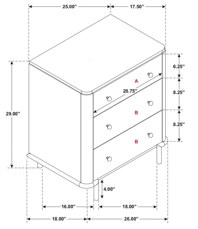 Arini 3-Drawer Nightstand in Sand Wash spec sheet - three-drawer nightstand by Coaster - Whats New Furniture Portland OR