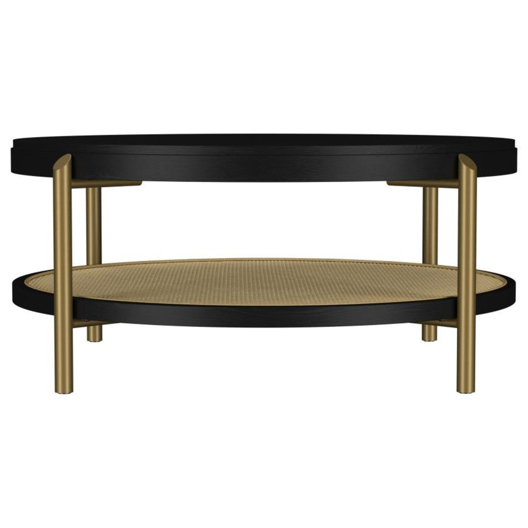 Arini Round Coffee Table in Black front view - round coffee table by Coaster - Whats New Furniture Portland OR