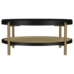 Arini Round Coffee Table in Black front view - round coffee table by Coaster - Whats New Furniture Portland OR