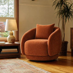 Arnaud Chenille Upholstered Swivel Accent Chair Burnt Orange styled in Portland 1960s Garden Home ranch living room - What&