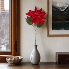Artificial Red Poinsettia Stem styled in a Portland home - faux plants by Kalalou - Whats New Furniture Portland OR
