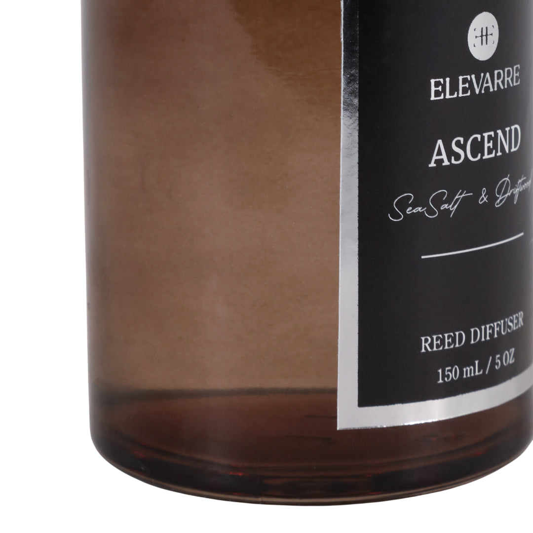 Ascend Sea Salt &amp; Driftwood Reed Diffuser, 150 ml label detail close up - reed diffuser by Elevarre by Sagebrook Home - Whats New Furniture Portland OR