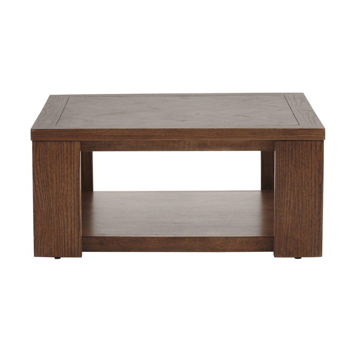 Asher 36 Inch Square Coffee Table in Burnished Walnut - front studio view - Whats New Furniture Portland