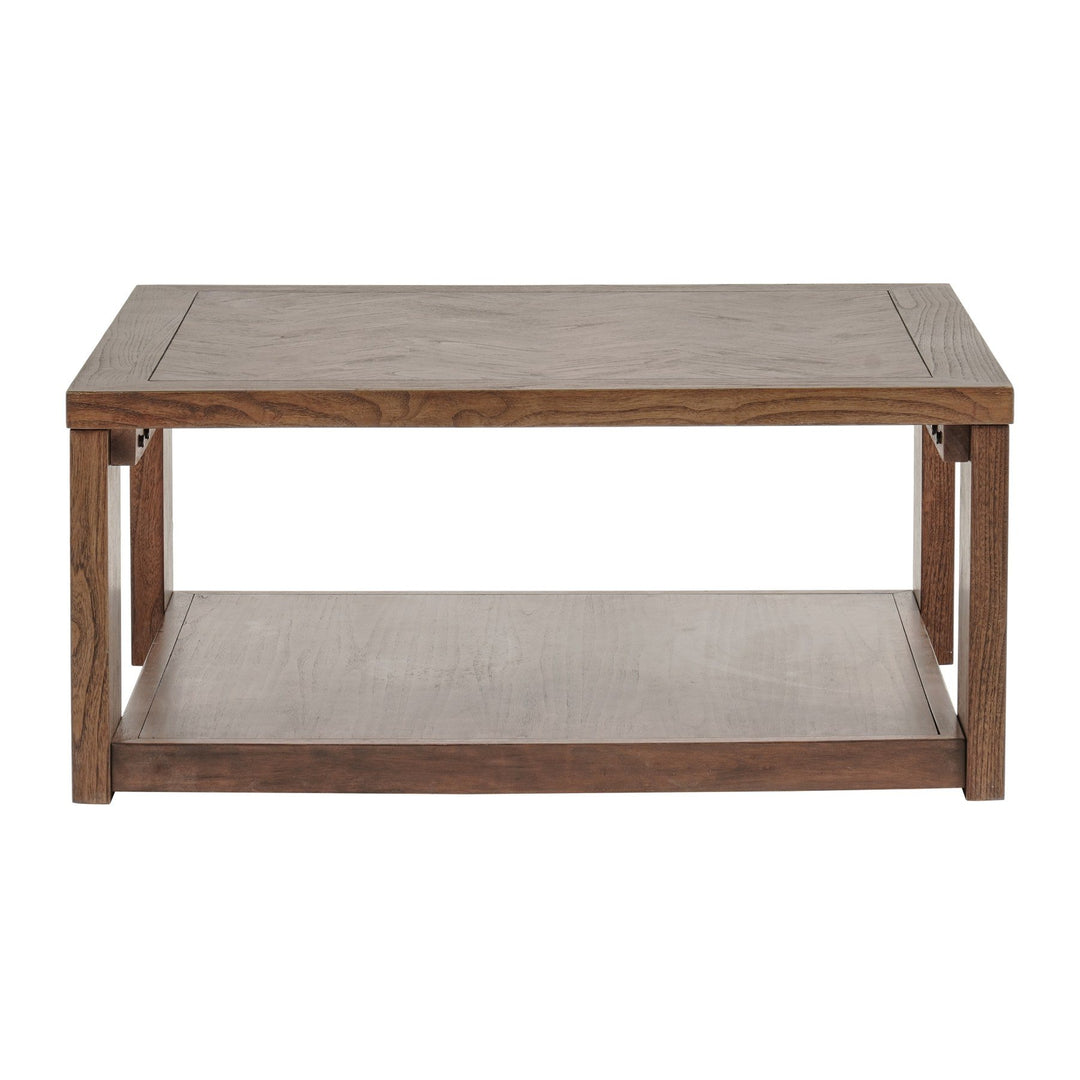 Asher 36 Inch Square Coffee Table in Burnished Walnut - side studio view - Whats New Furniture Portland