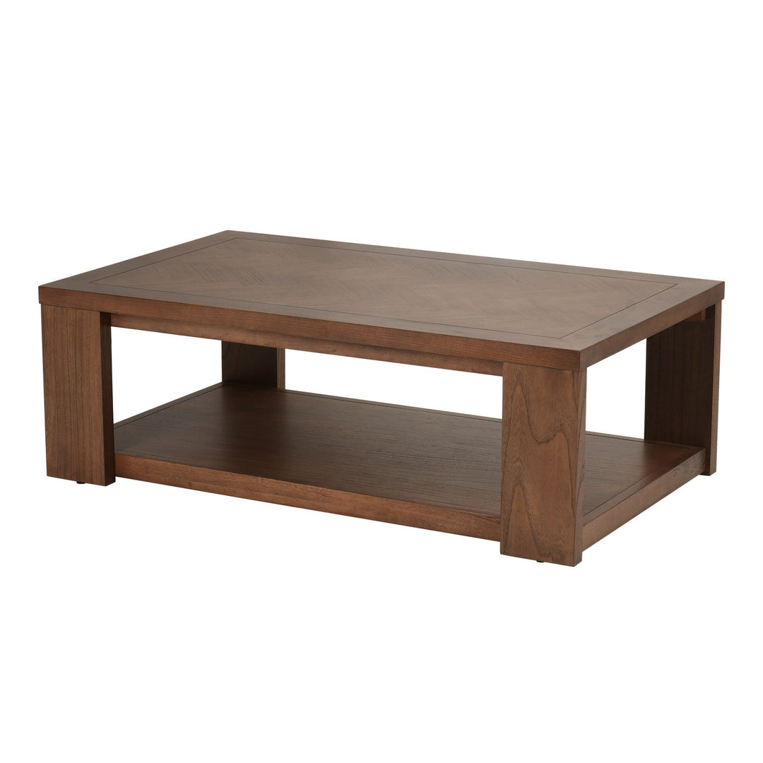 Asher 48 Inch Rectangular Coffee Table in Burnished Walnut - angled studio view - Whats New Furniture Portland