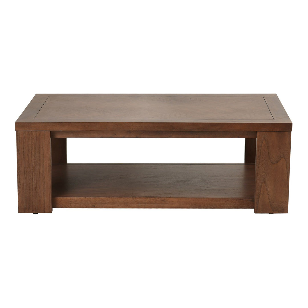 Asher 48 Inch Rectangular Coffee Table in Burnished Walnut - front studio view - Whats New Furniture Portland