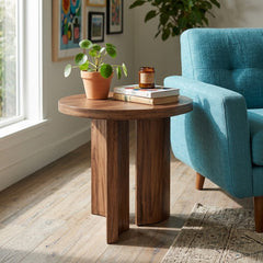 Austanny End Table in Warm Brown room setting - round end table by Ashley - Whats New Furniture Portland OR