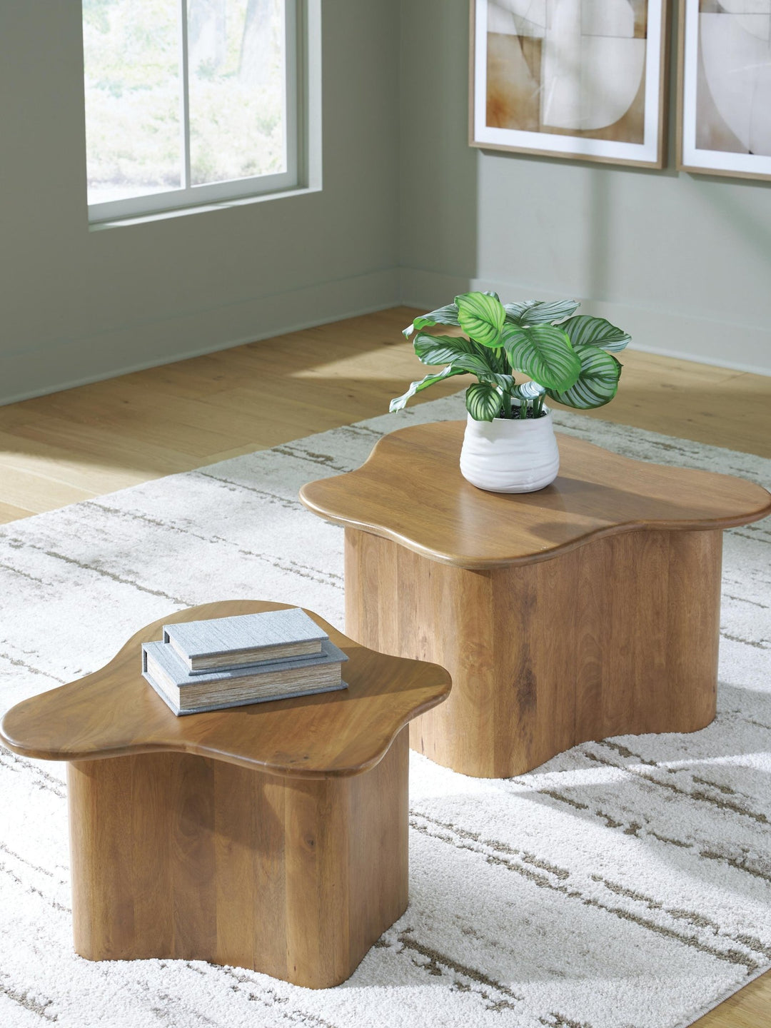 Abeford Nesting Coffee Tables in light brown mango wood - Ashley set of 2 - Whats New Furniture Portland OR