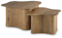 Abeford Nesting Coffee Tables shown bunched together - solid mango wood set of 2 - Whats New Furniture Portland OR