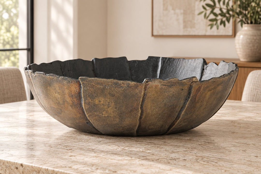 Aidman Bowl in Black/Antique Gold Finish styled in a Portland home — lifestyle view