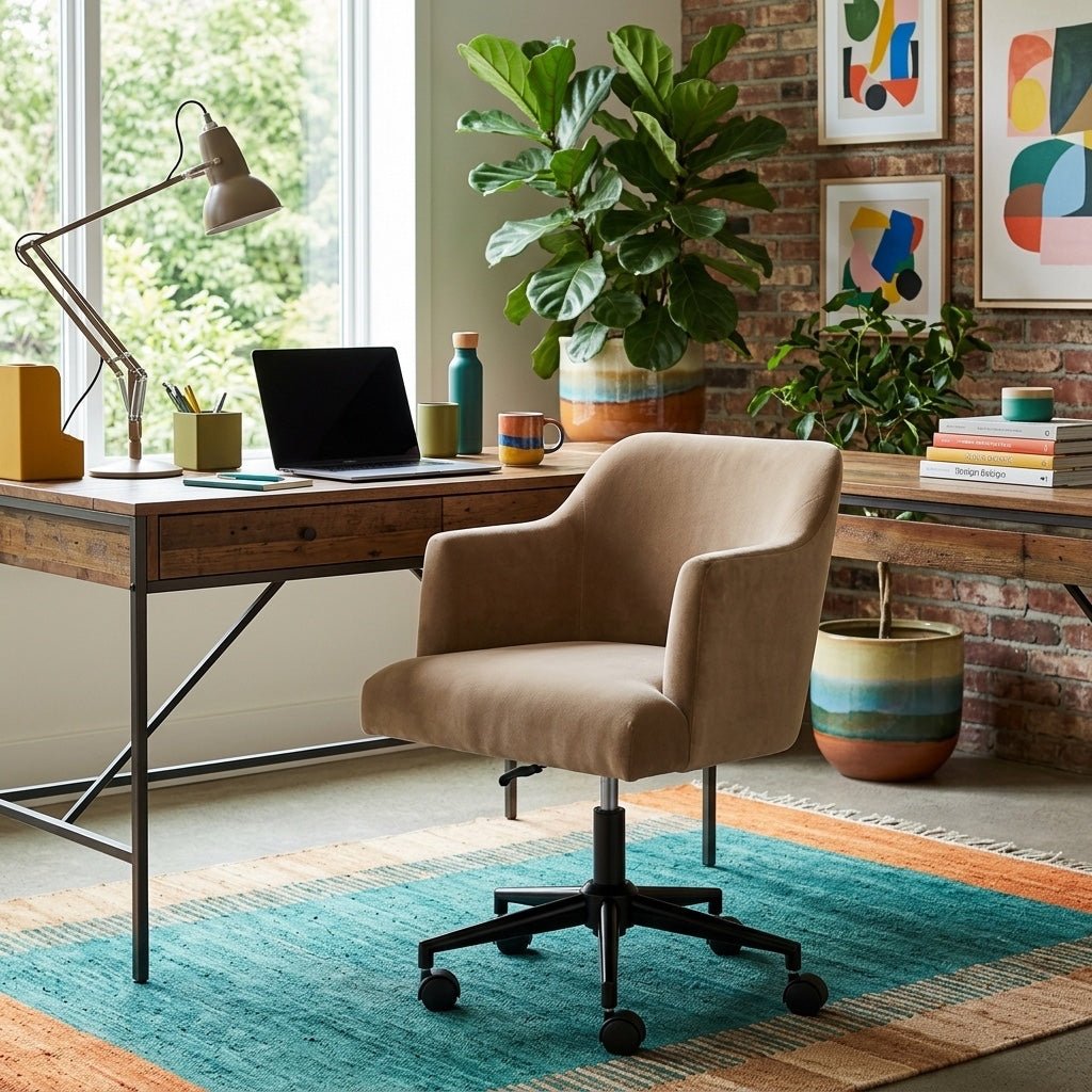Austanny Desk Chair styled in a bright Portland mid-century modern interior - Whats New Furniture