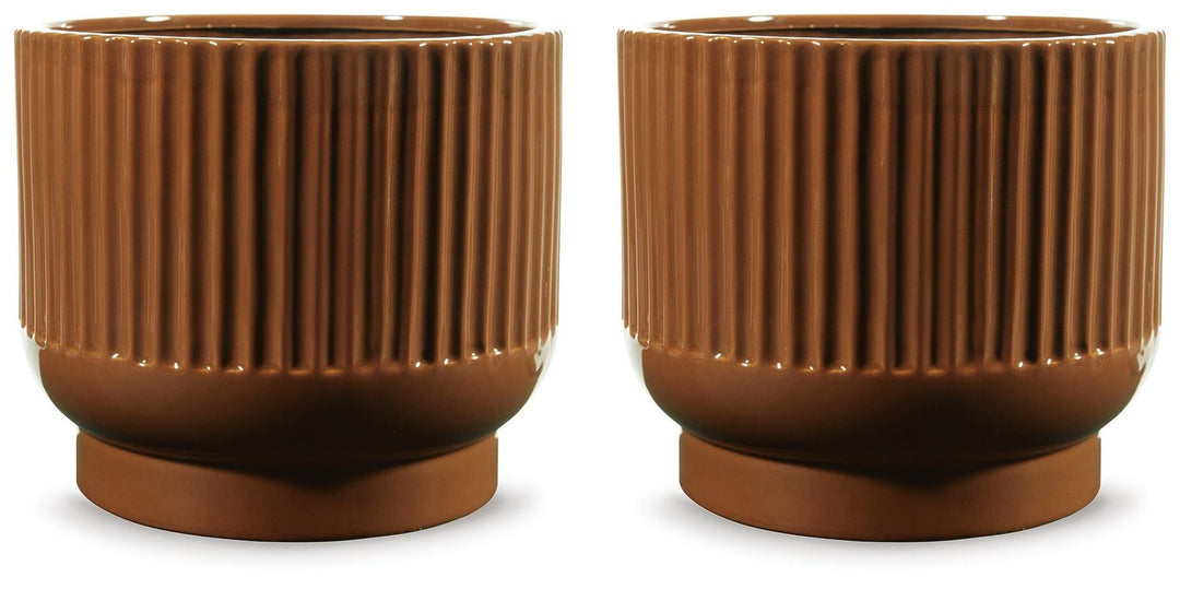 Avalyah 8-Inch Vase Set of 2 in Burnt Umber — Ashley Furniture official alternate studio set view view