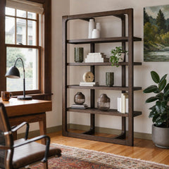 Breckington Bookcase in Dark Brown styled in a Portland home office - Whats New Furniture