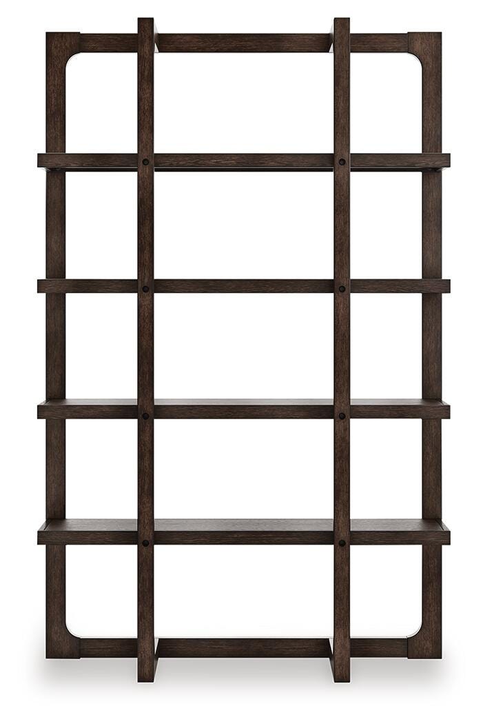 Breckington Bookcase rear view of the open frame in dark brown oak - Whats New Furniture Portland OR