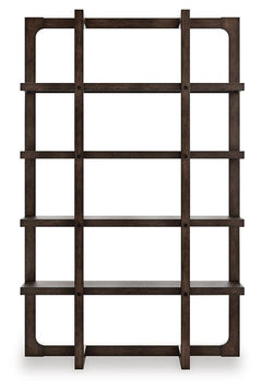 Breckington Bookcase rear view of the open frame in dark brown oak - Whats New Furniture Portland OR