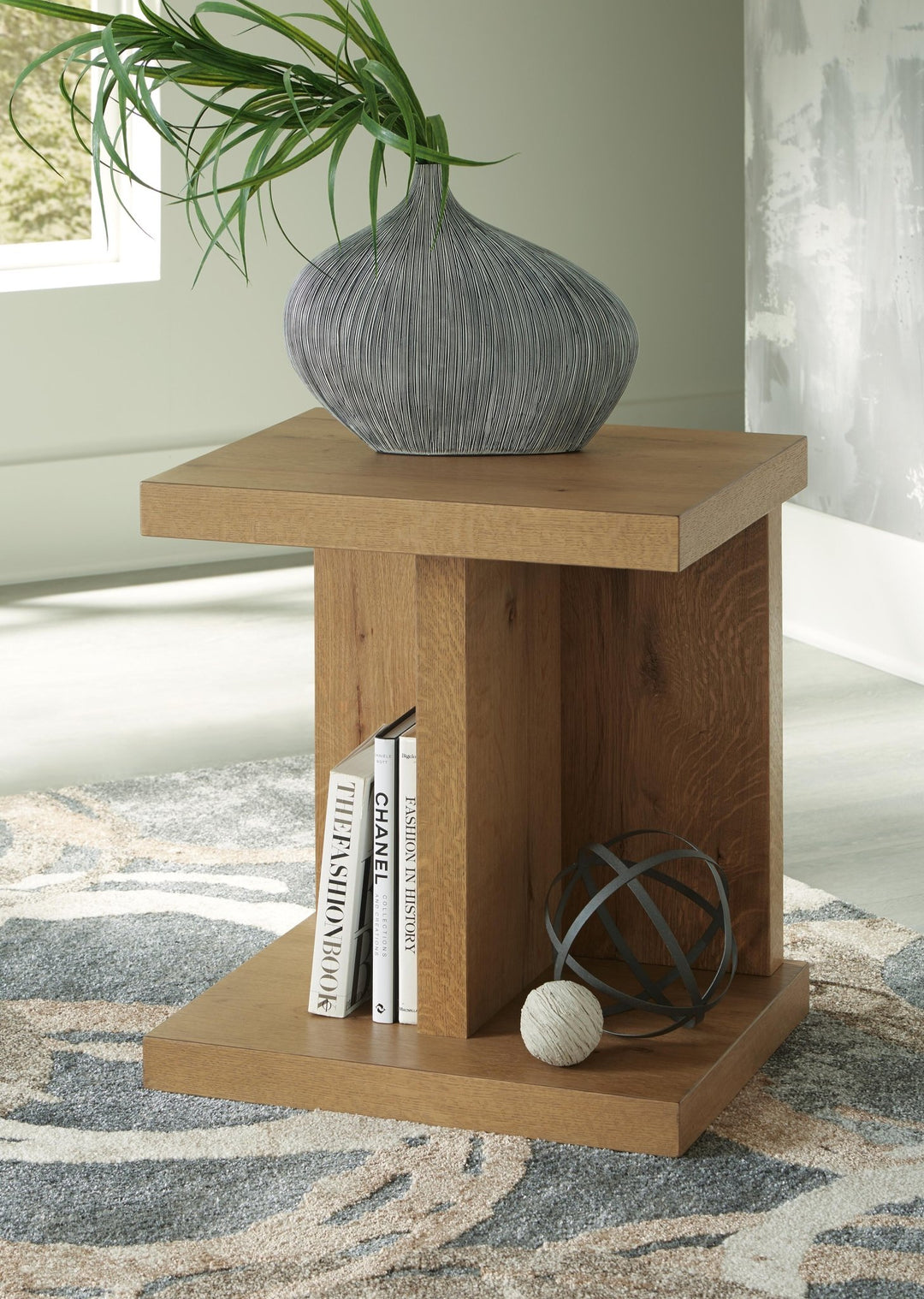 Brinstead Chairside End Table in natural oak front view - Ashley chairside table - Whats New Furniture Portland OR
