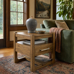 Cabalynn End Table in Light Brown styled in a Portland living room - Whats New Furniture