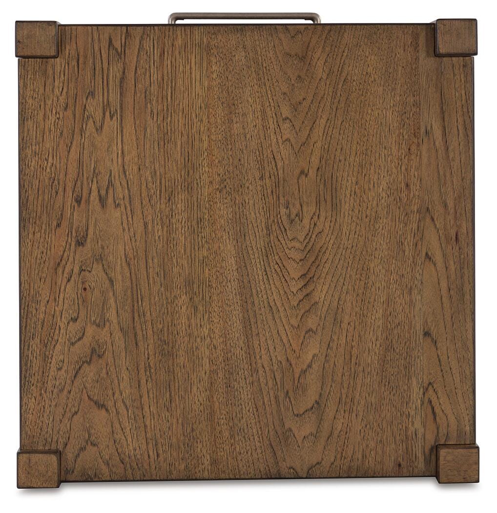 Cabalynn End Table in Light Brown top view of the hickory veneer surface - Whats New Furniture Portland OR