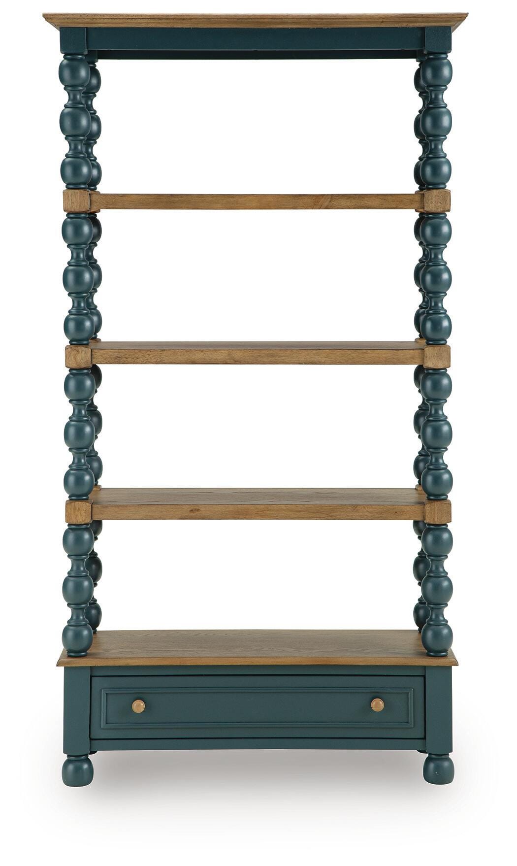 Finnworth Bookcase straight-on view showing five shelves and the drawer - Whats New Furniture Portland OR