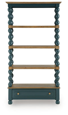 Finnworth Bookcase straight-on view showing five shelves and the drawer - Whats New Furniture Portland OR