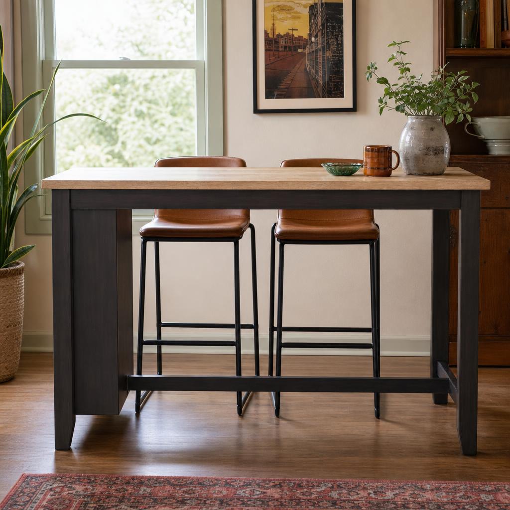 Gesthaven Counter Height Dining Table in Natural/Dark Brown, counter height dining table with counter stools in a Portland home - Whats New Furniture