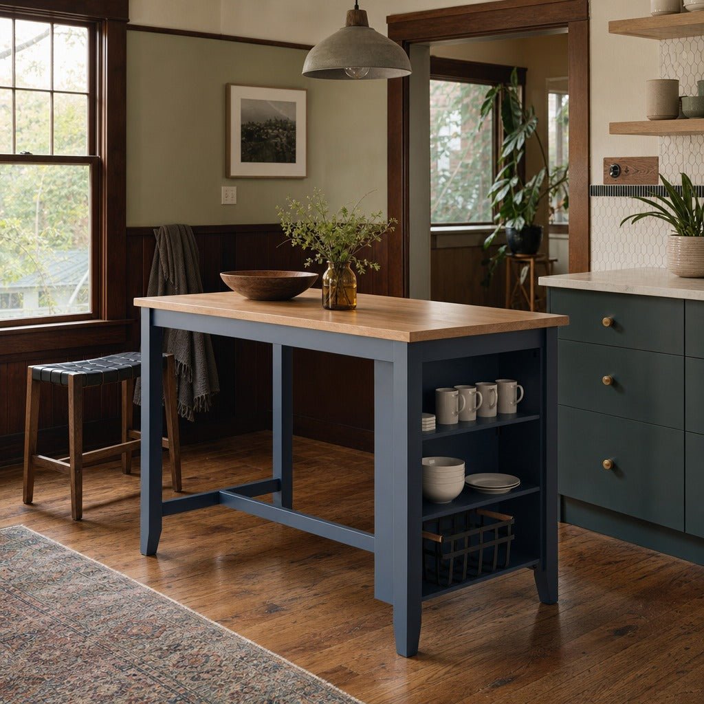 Gesthaven Counter Height Dining Table in Natural and Slate Blue styled in a Portland kitchen - Whats New Furniture