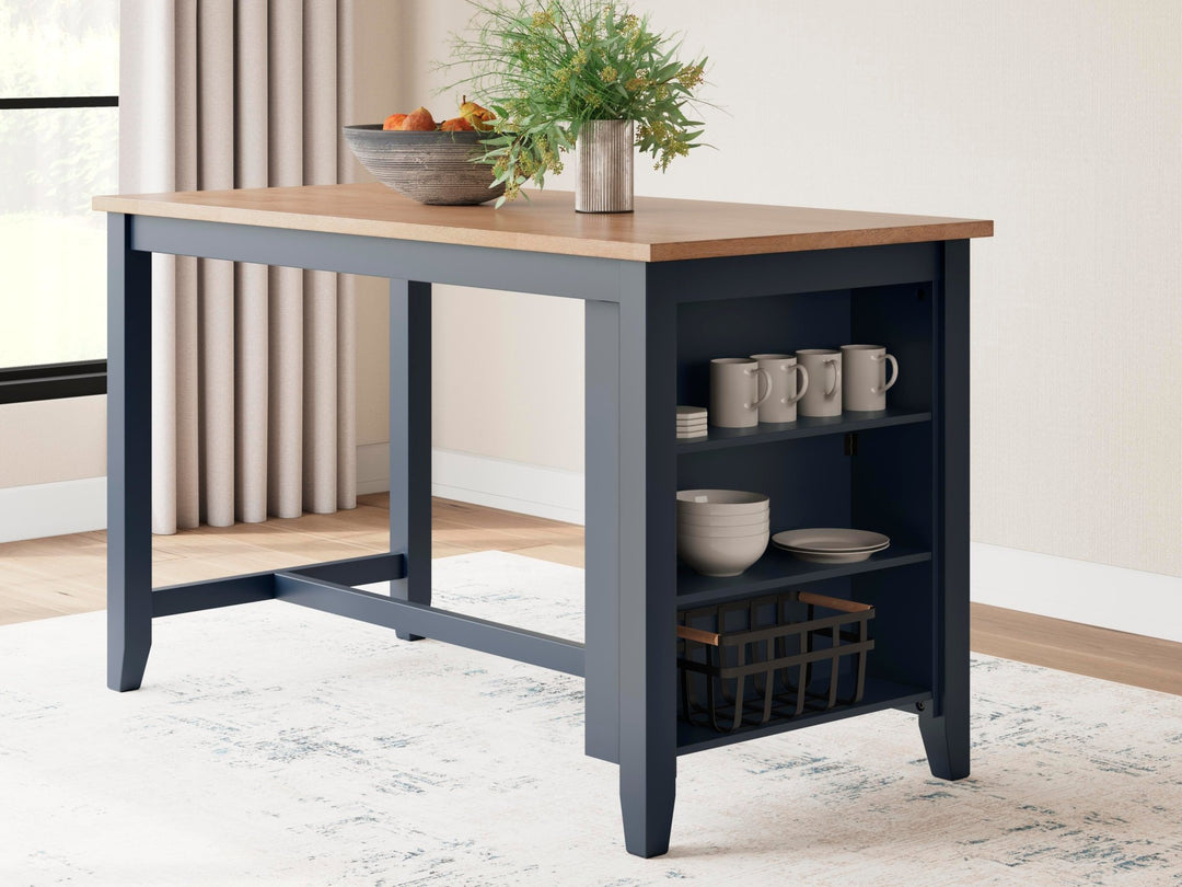 Gesthaven Counter Height Dining Table in natural and slate blue front view - Ashley counter table - Whats New Furniture Portland OR