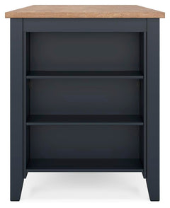 Gesthaven Counter Height Dining Table in natural and slate blue side view of the three storage shelves - Whats New Furniture Portland OR