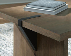 Kandinew Coffee Table detail of the pebbled blackened metallic leg block - Whats New Furniture Portland OR