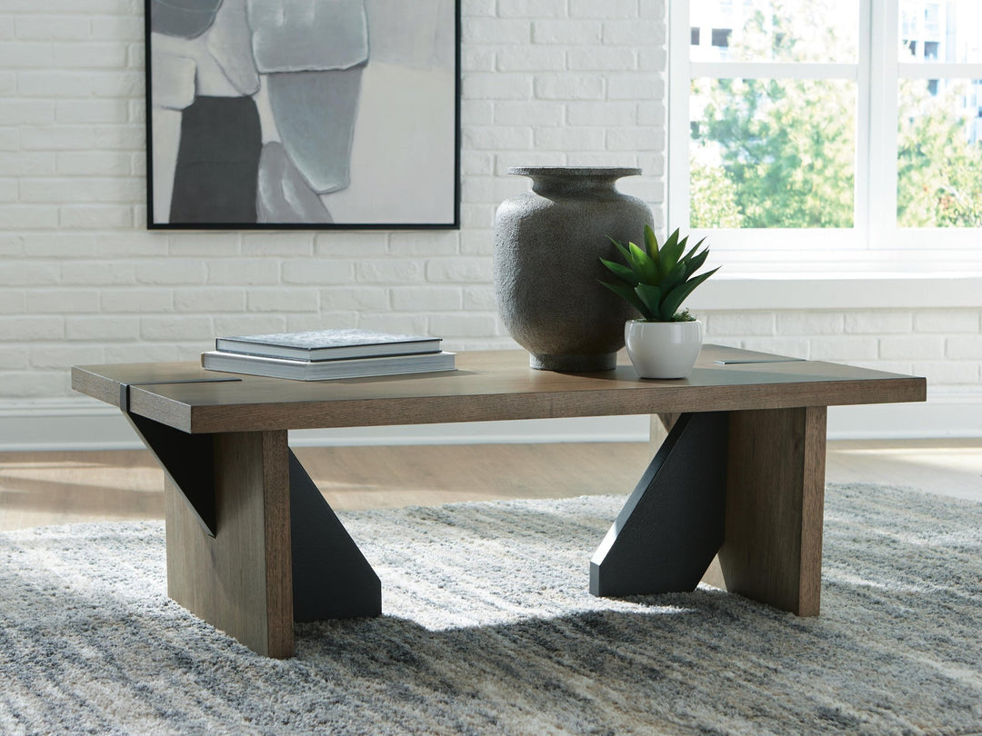 Kandinew Coffee Table in light brown oak with black metal legs - Ashley coffee table - Whats New Furniture Portland OR