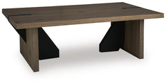 Kandinew Coffee Table angled view showing the blackened leg blocks - Whats New Furniture Portland OR