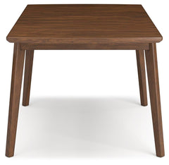Lyncott Extension Dining Table side profile in mango wood veneer - Whats New Furniture Portland OR