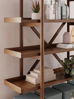 Lyncott Bookcase detail of the shelf edge and leg joinery - Whats New Furniture Portland OR
