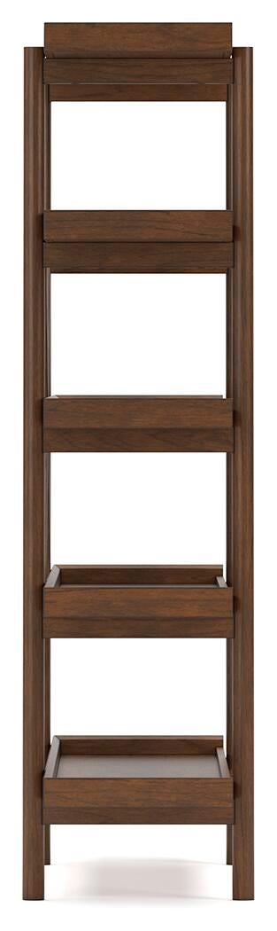 Lyncott Bookcase side profile in medium brown mango wood - Whats New Furniture Portland OR