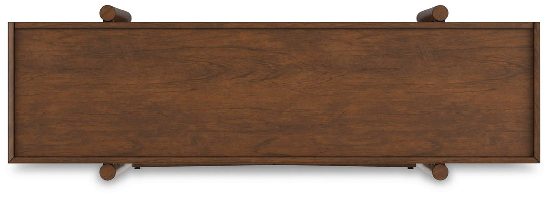 Lyncott Bookcase top view of the mango wood veneer surface - Whats New Furniture Portland OR
