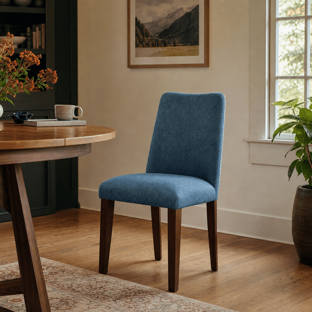 Lyncott Dining Chair in Blue styled in Portland dining room - Whats New Furniture