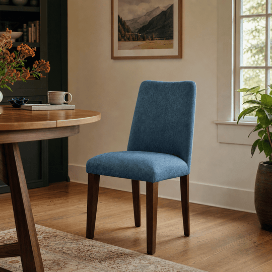 Lyncott Dining Chair in Blue styled in Portland dining room - Whats New Furniture