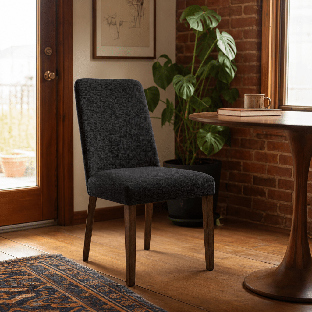 Lyncott Dining Chair in Charcoal styled in Portland dining room - Whats New Furniture