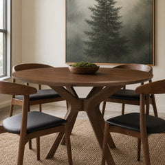 Lyncott Round Dining Table styled in a bright mid-century modern Portland home - Whats New Furniture