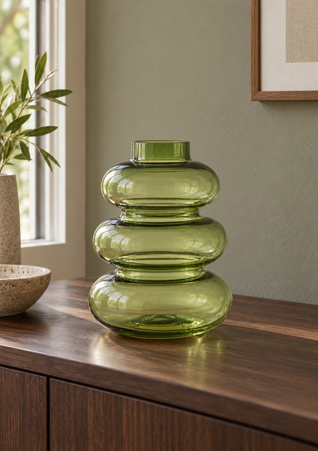 Renethorne 9-Inch Vase in Green styled in a Portland home — lifestyle view