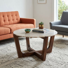 Tanidore Cocktail Table styled in a bright Portland mid-century modern interior - Whats New Furniture