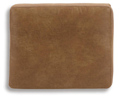 Telora Ottoman top view of the caramel faux leather cushion - Whats New Furniture Portland OR