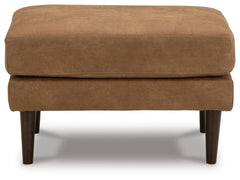 Telora Ottoman in caramel faux leather straight-on view - Whats New Furniture Portland OR