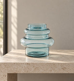 Vallmen 8-Inch Vase in Blue styled in a Portland home — lifestyle view