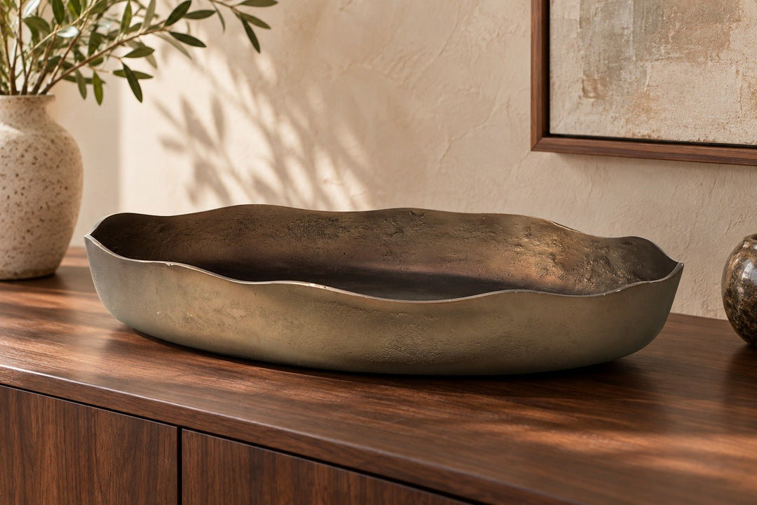 Wallmen Tray in Champagne Gold Finish styled in a Portland home — lifestyle view