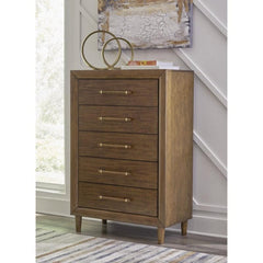 Lyncott 5 Drawer Chest of Drawers in Medium Brown alternate angle - five drawer chest by Ashley - Whats New Furniture Portland OR