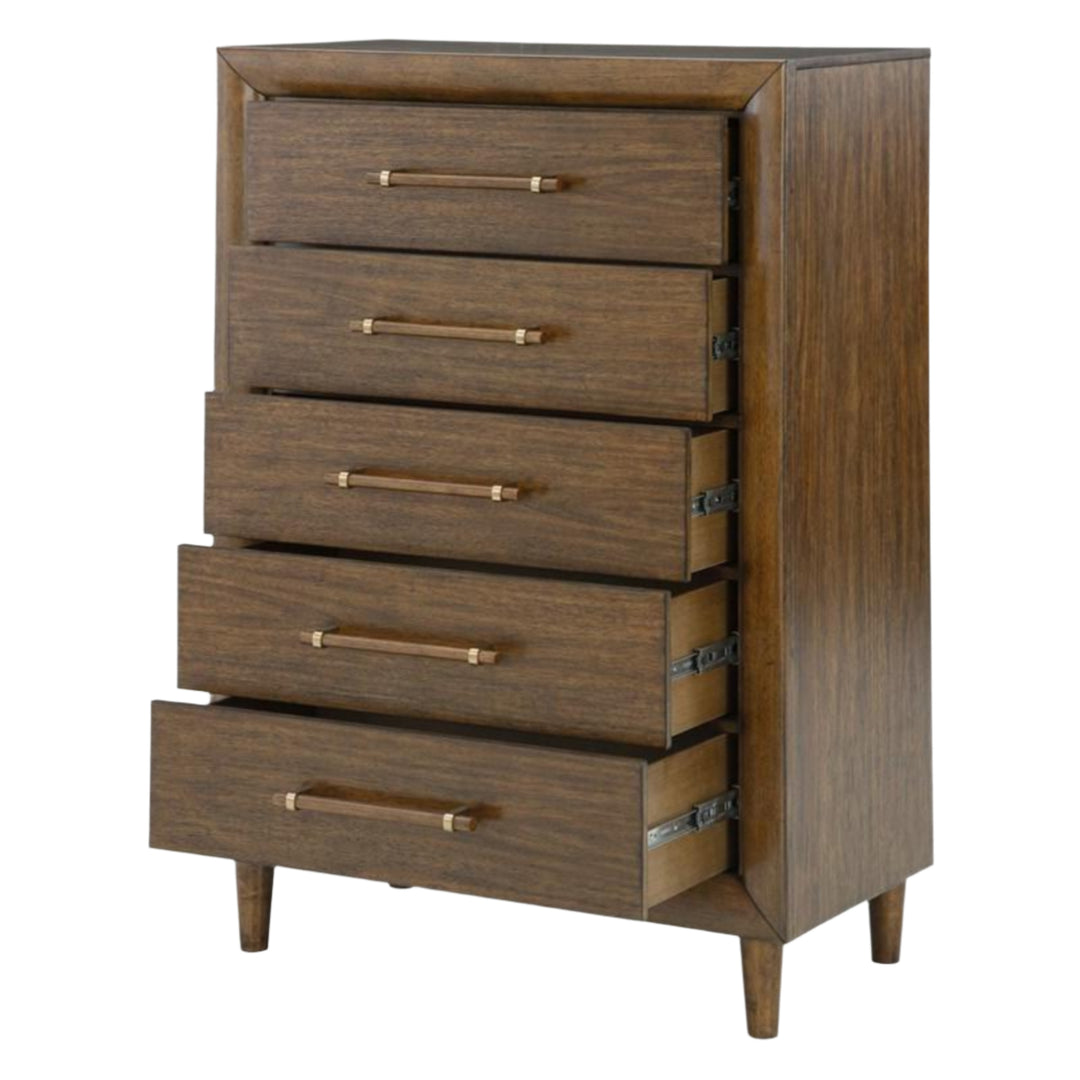 Lyncott 5 Drawer Chest of Drawers in Medium Brown open drawer view - five drawer chest by Ashley - Whats New Furniture Portland OR