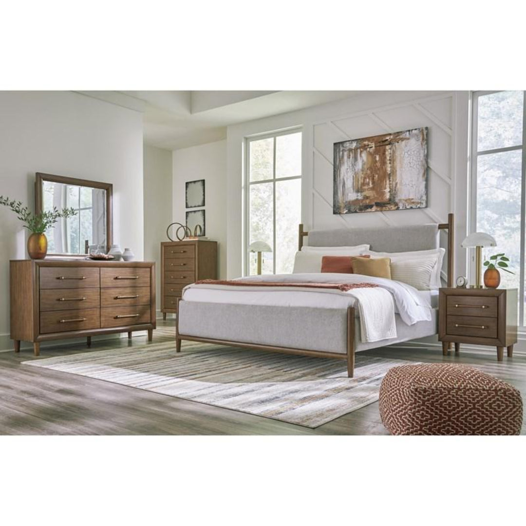 Lyncott 5 Drawer Chest of Drawers in Medium Brown room setting - five drawer chest by Ashley - Whats New Furniture Portland OR